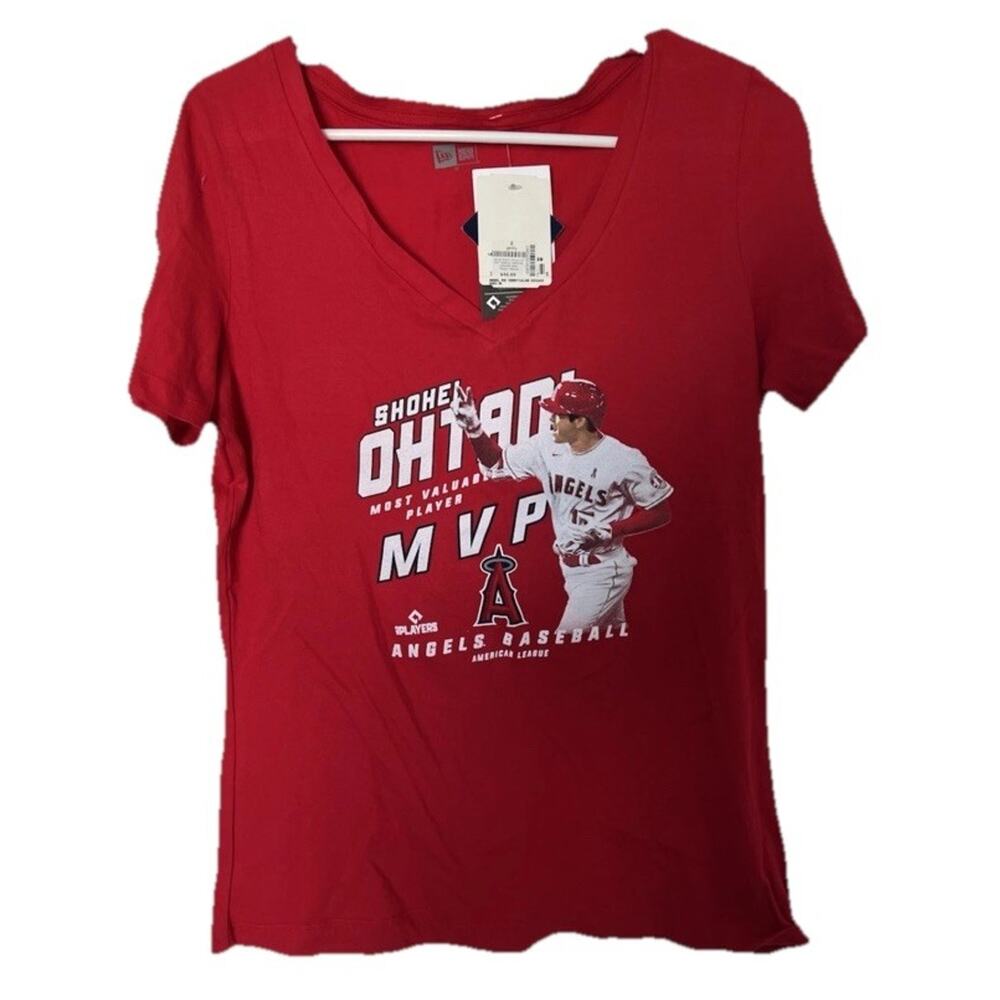 New Era Shohei Ohtani Los Angeles Angels MVP Women’s V Neck Large Red Tshirt NWT